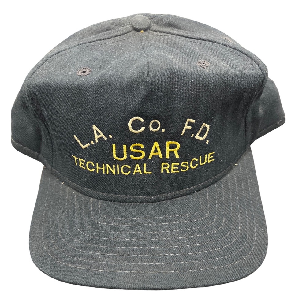 Vintage LA Co FD USAR Technical Rescue Snapback Hat Black Fire Dept Cap